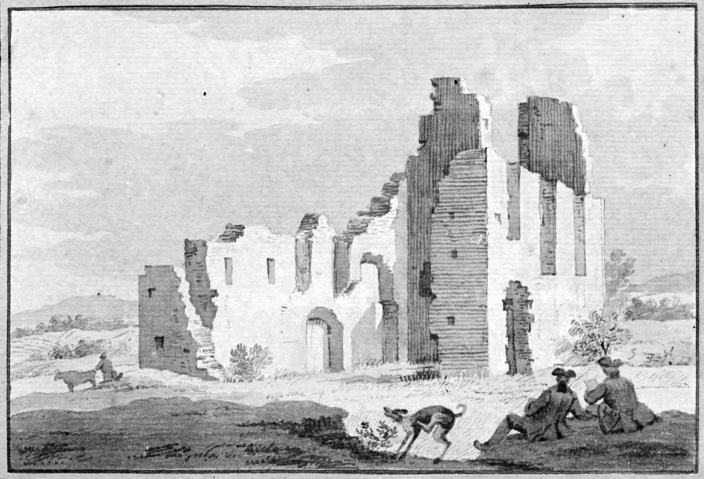 De ruïne van de Sint-Walrickkapel in de 18e eeuw