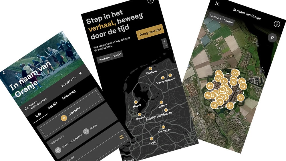 screenshots van de podwalk en de stadswandeling van Het verhaal van Nederland